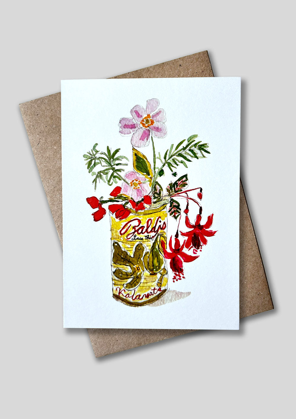 Fuchsia and Anemone posy card